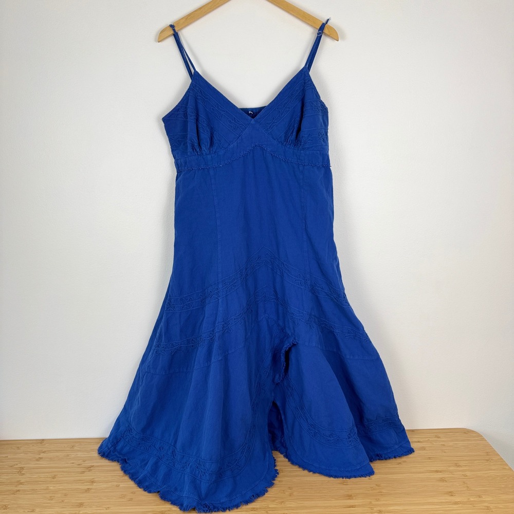 Scully Dress Womens XL Blue Embroidered‎ Frayed Hem Sundress Boho Gypsy Rustic
